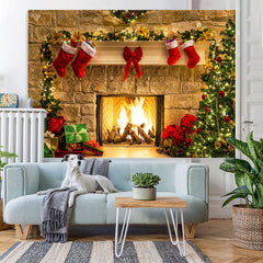 Lofaris Christmas stocking And Tree Brick Backdrop