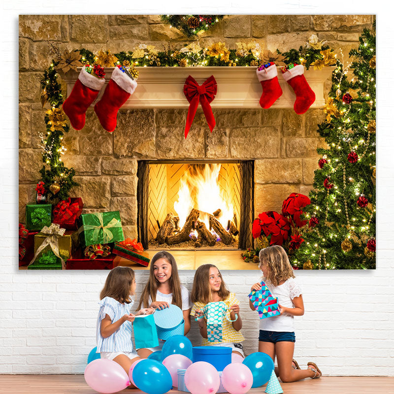 Lofaris Christmas stocking And Tree Brick Backdrop