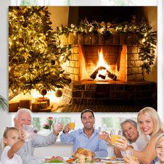 Lofaris Christmas Tree and Fireplace Cozy Backdrop