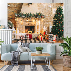 Lofaris Christmas Tree And Fireplace Light Backdrop