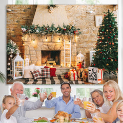 Lofaris Christmas Tree And Fireplace Light Backdrop