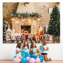 Lofaris Christmas Tree And Fireplace Light Backdrop
