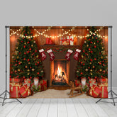 Lofaris Christmas Tree Gifts In Warm Mantel Backdrop For Party