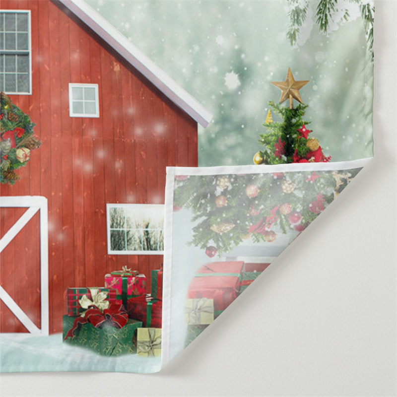 Lofaris Christmas tree in the snow red house backdrop