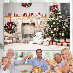 Lofaris Christmas Tree Polar Bear Wreath Backdrop