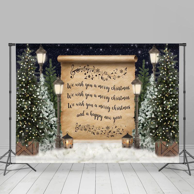 Lofaris Christmas Tree Snow Night Lights Merry Backdrop