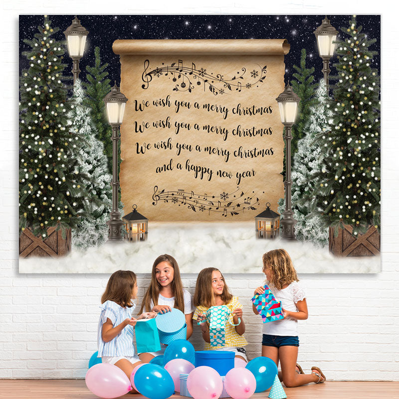 Lofaris Christmas Tree Snow Night Lights Merry Backdrop