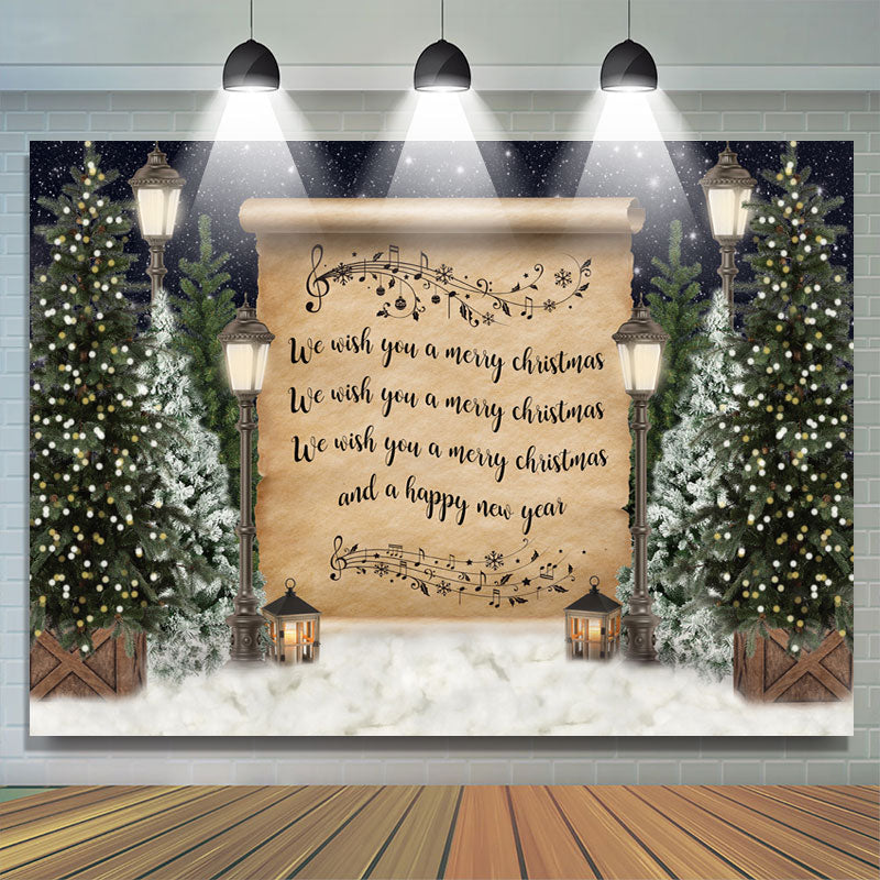 Lofaris Christmas Tree Snow Night Lights Merry Backdrop