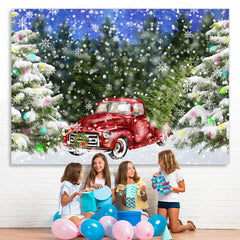 Lofaris Christmas Tree Snowflake Red Car Winter Backdrop for Party