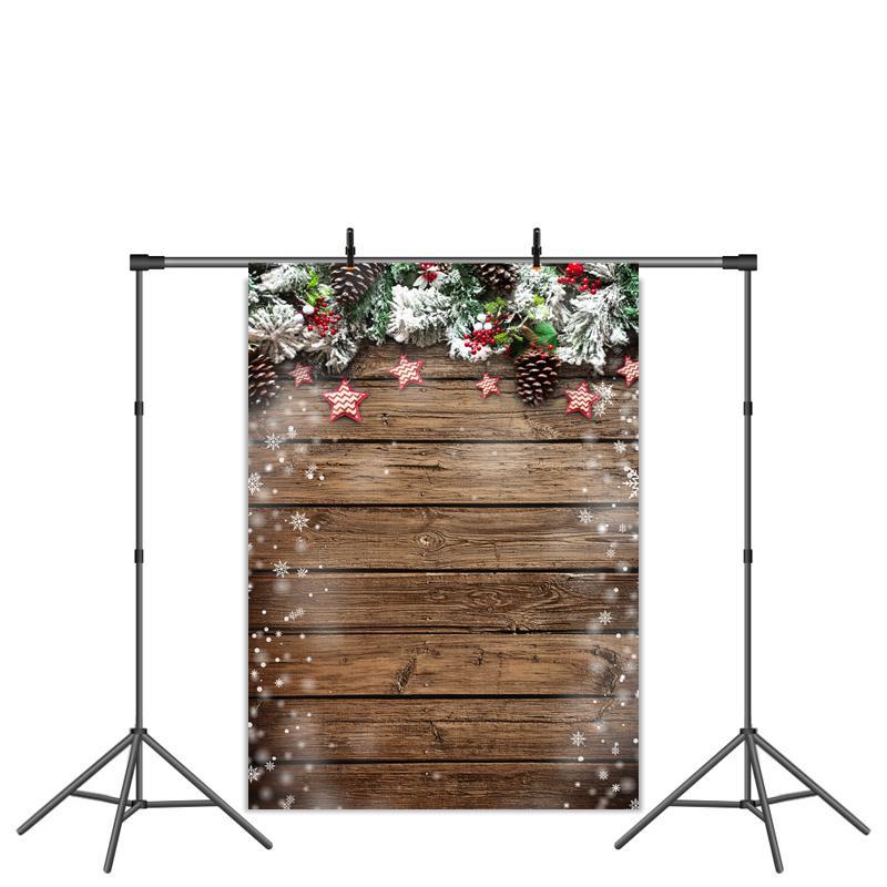 Lofaris Christmas Tree Snowflake Star Wooden Floor Backdrop for Photo