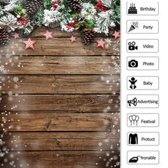 Lofaris Christmas Tree Snowflake Star Wooden Floor Backdrop for Photo