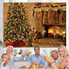 Lofaris Christmas Tree With Fireplace And Candles Backdrop