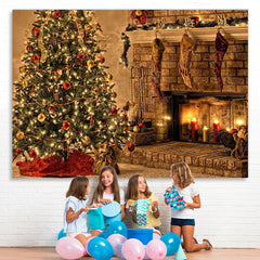 Lofaris Christmas Tree With Fireplace And Candles Backdrop