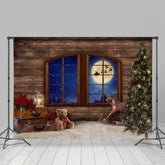 Lofaris Christmas Tree Wood Window With Moon Night Backdrop