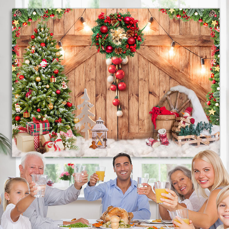 Lofaris Christmas Tree Wooden Door light Backdrop For Winter