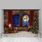 Lofaris Christmas Tree Wreath With Red Curtain Backdrop For Party