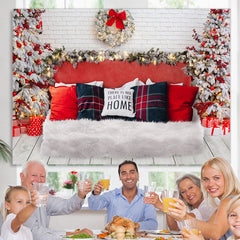 Lofaris Christmas Trees And Gift With Sweet White Bed Backdrop