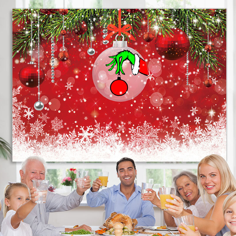 Lofaris Christmas Trees And Red Wall Snowflake Winter Backdrop