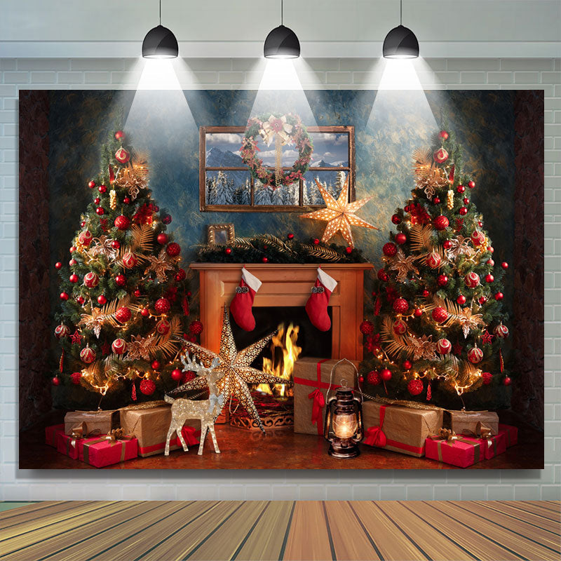 Lofaris Christmas Trees With Shiny Starfish Winter Backdrop