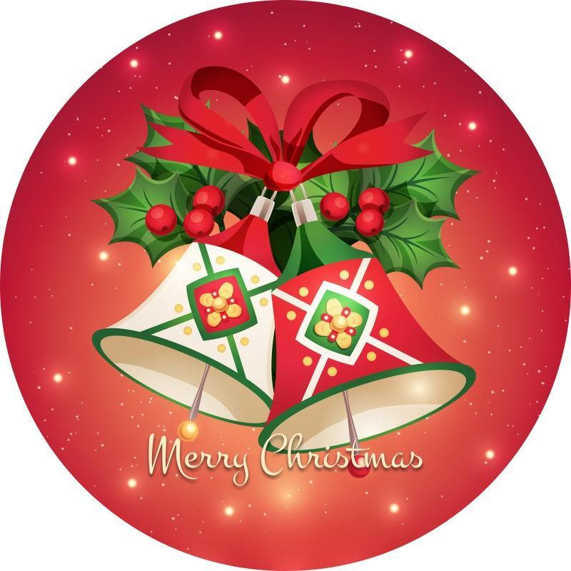 Lofaris Circle A Pair of Bells Red Merry Chrismas Backdrop
