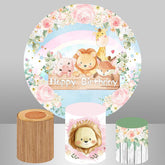 Lofaris Circle Animals Flower Happy Birthday Backdrop For Party
