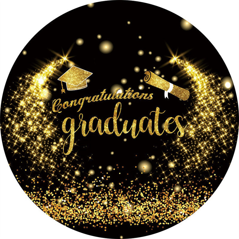 Lofaris Circle Black Gold Congratulations Graduation Backdrop