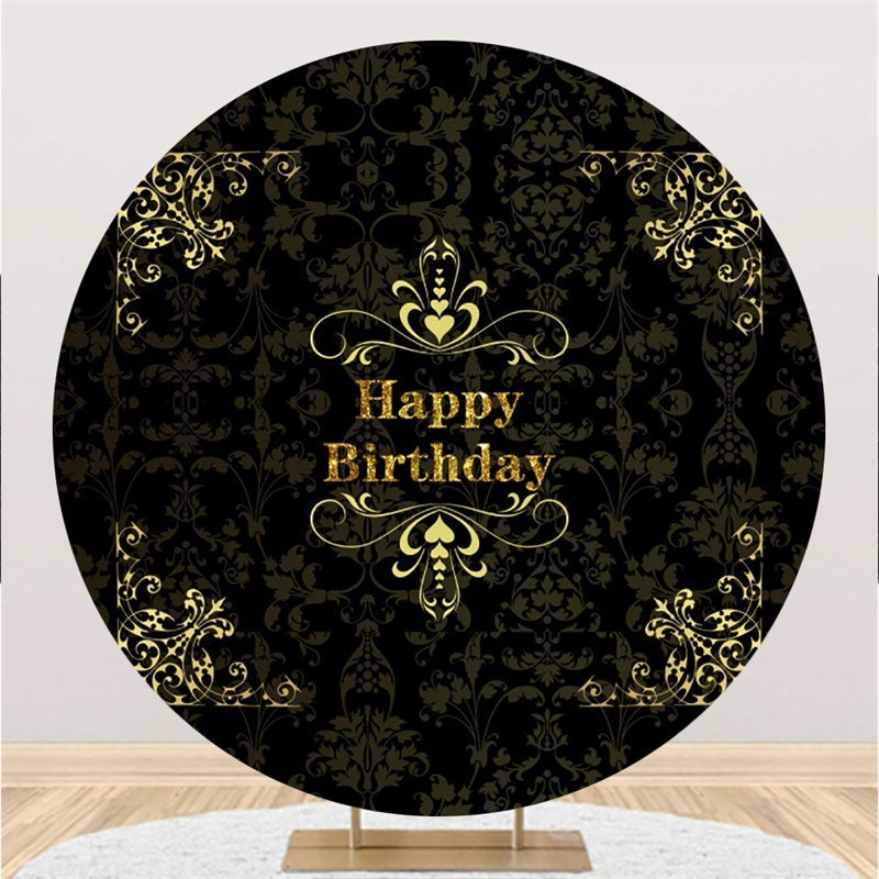 Lofaris Circle Black Yellow Flower Happy Birthday Backdrop