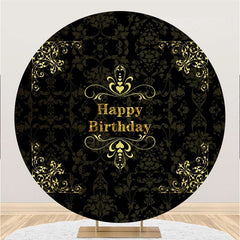 Lofaris Circle Black Yellow Flower Happy Birthday Backdrop