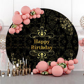 Lofaris Circle Black Yellow Flower Happy Birthday Backdrop