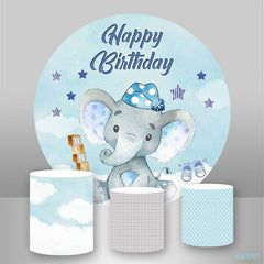 Lofaris Circle Blue Star And Elephant Happy Birthday Backdrop Kit
