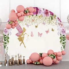 Lofaris Circle Butterfly And Flower Happy Birthday Backdrop