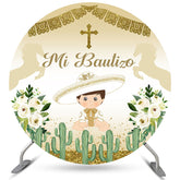 Lofaris Circle Cowboy Mi Bautizo Floral Baptism Backdrop