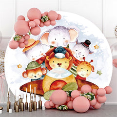 Blue Its A Boy Bear And Pillow Round Baby Shower Backdrop