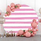 Lofaris Circle Dark Pink White Stripe Happy Birthday Backdrop