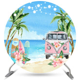 Lofaris Circle Floral Pink Bus Beach Happy Birthday Backdrop