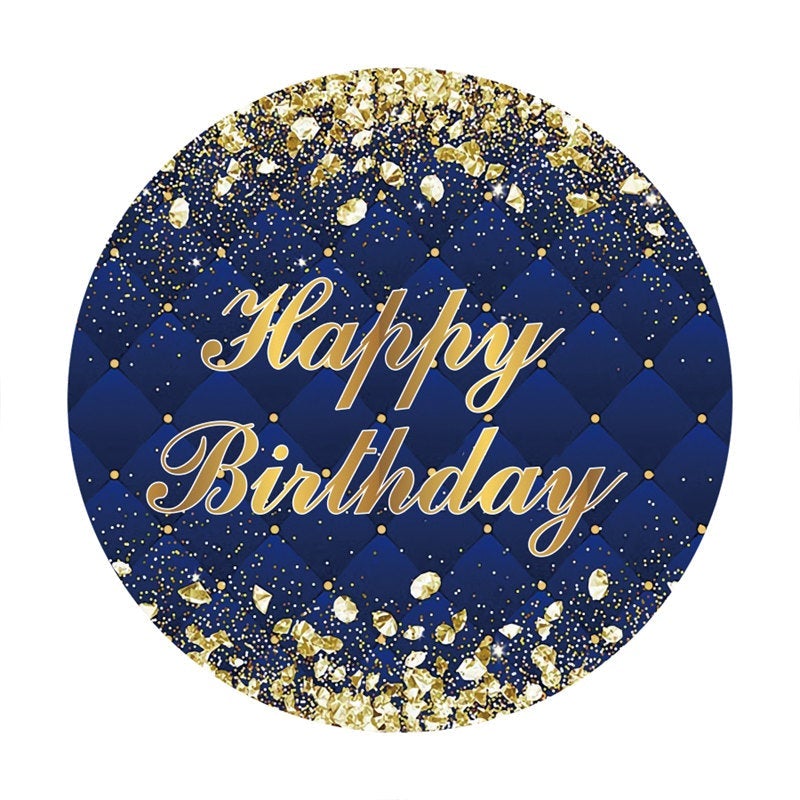Lofaris Circle Gold And Navy Happy Birthday Backdrop For Party