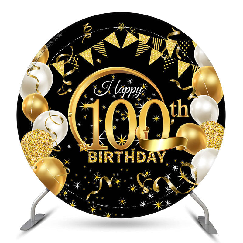 Lofaris Circle Gold Glitter Black 100th Birthday Backdrop