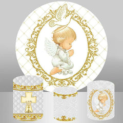 Lofaris Circle Gold Line Dove Baby Shower Backdrop For Party