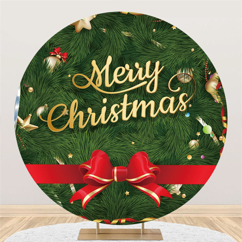 Lofaris Circle Green Christmas Tree Happy Holiday Backdrop