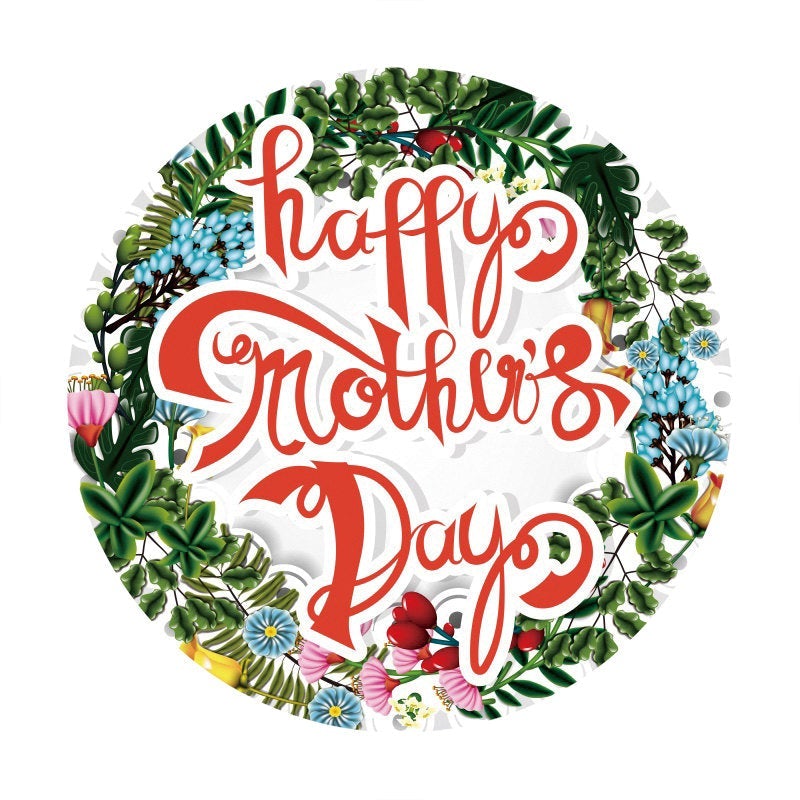 Lofaris Circle Green Wreath Floral Happy Mothers Day Round Backdrops