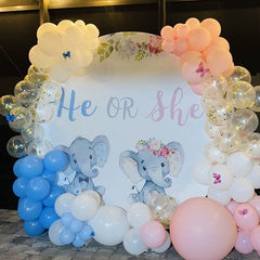 Lofaris Circle He Or She Round Elephant Baby Shower Backdrop