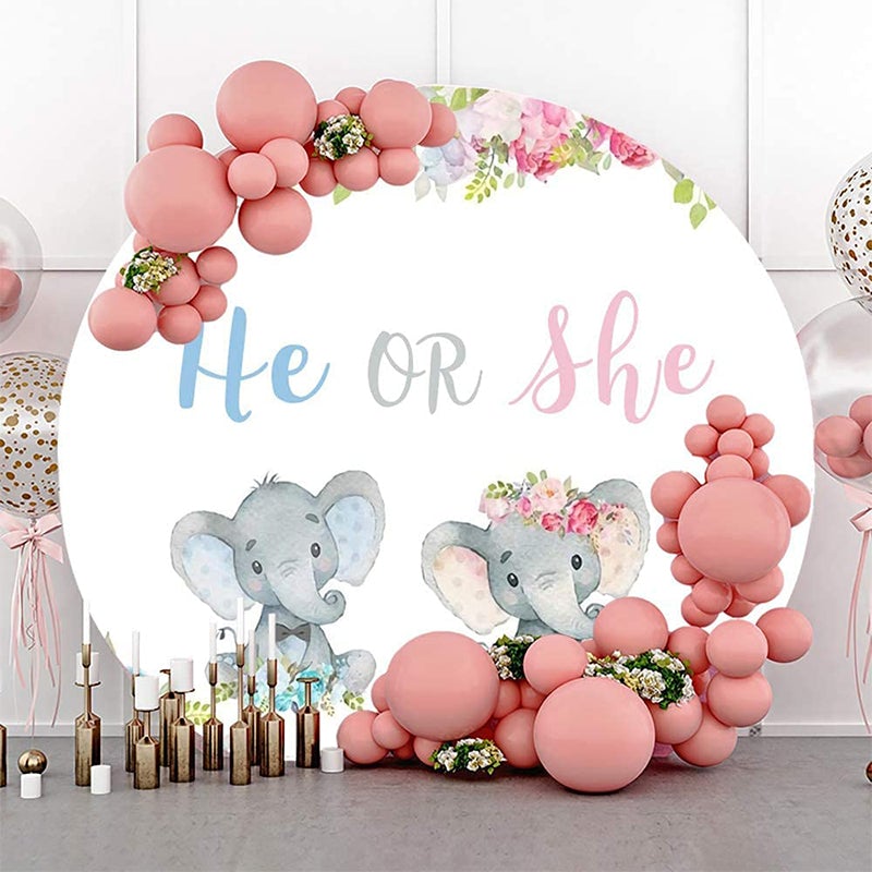 Lofaris Circle He Or She Round Elephant Baby Shower Backdrop
