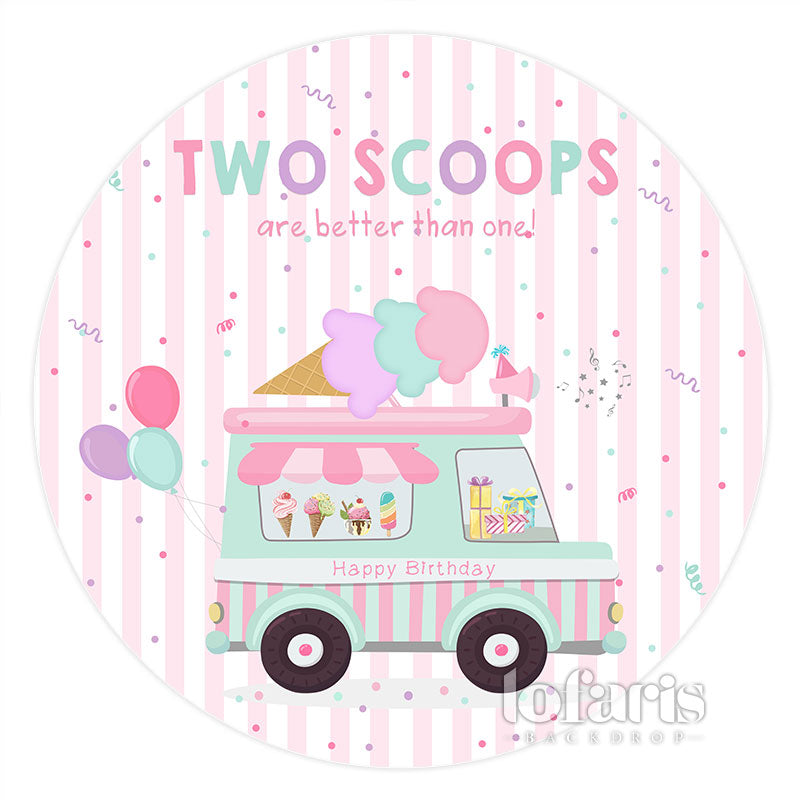 Lofaris Circle Ice Cream Van Stripe 2nd Happy Birthday Backdrop