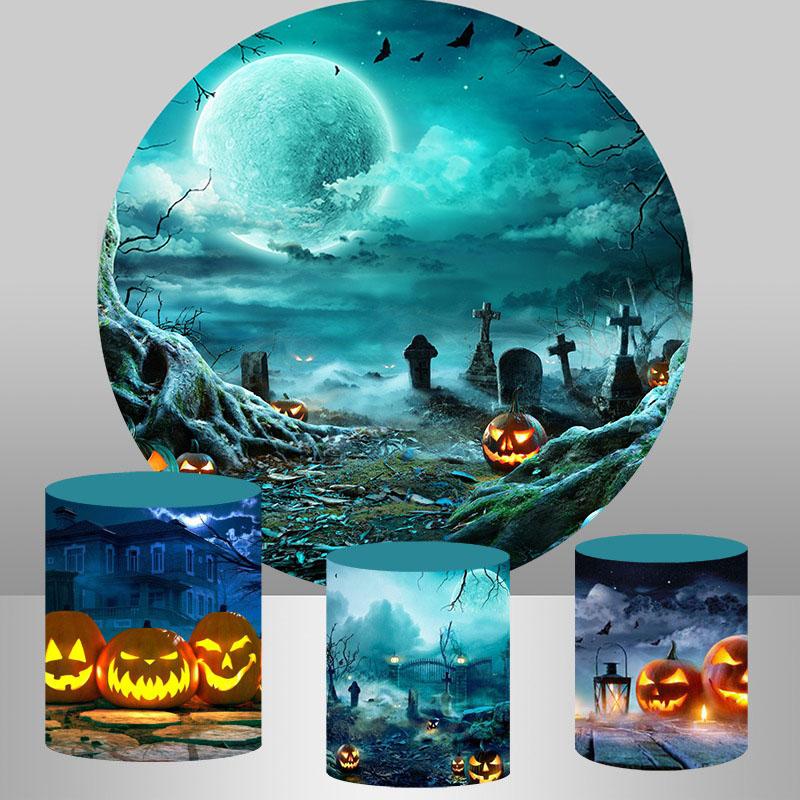 Lofaris Circle Moon Pumpkin Lantern Happy Halloween Backdrop