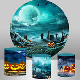 Lofaris Circle Moon Pumpkin Lantern Happy Halloween Backdrop