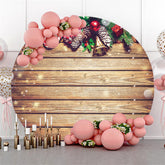 Lofaris Circle Old Retro Style Brown Wood Christmas Backdrop