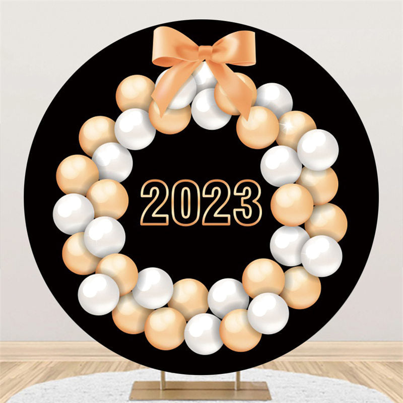Lofaris Circle Orange Bow Balloons Happy New Year Backdrop