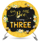 Lofaris Circle Our Little Bee Is Turning Three Birthday Backdrop