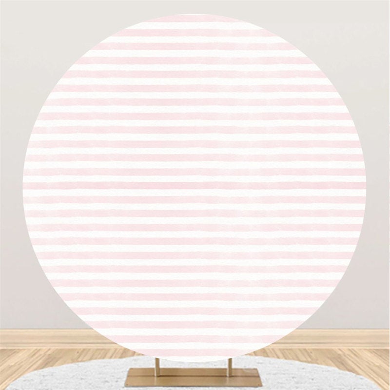 Lofaris Circle Pink And White Stripes Birthday Party Backdrop
