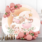 Lofaris Circle Pink Cow And Flower Baby Shower Party Backdrop